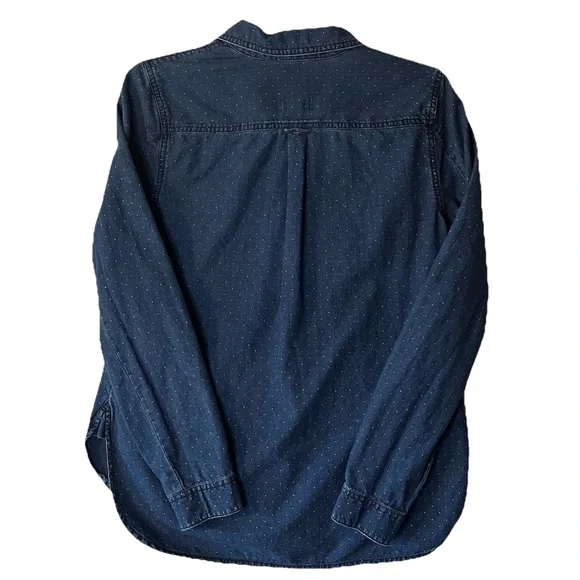 MADEWELL Chambray Denim Shirt Womens Small Blue Dot Henley Long Sleeve - Picture 2 of 8